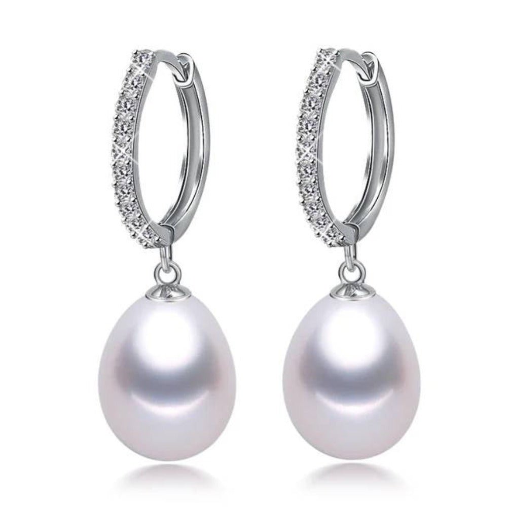 Genuine Freshwater Pearl & Simulated Diamond Drop Earrings - Brands N More