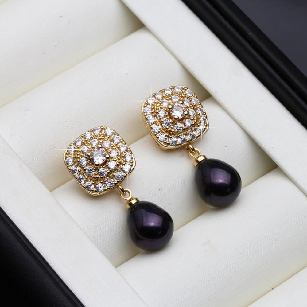 Genuine Freshwater Pearl & Simulated Diamond Drop Earrings in Gold - Brands N More
