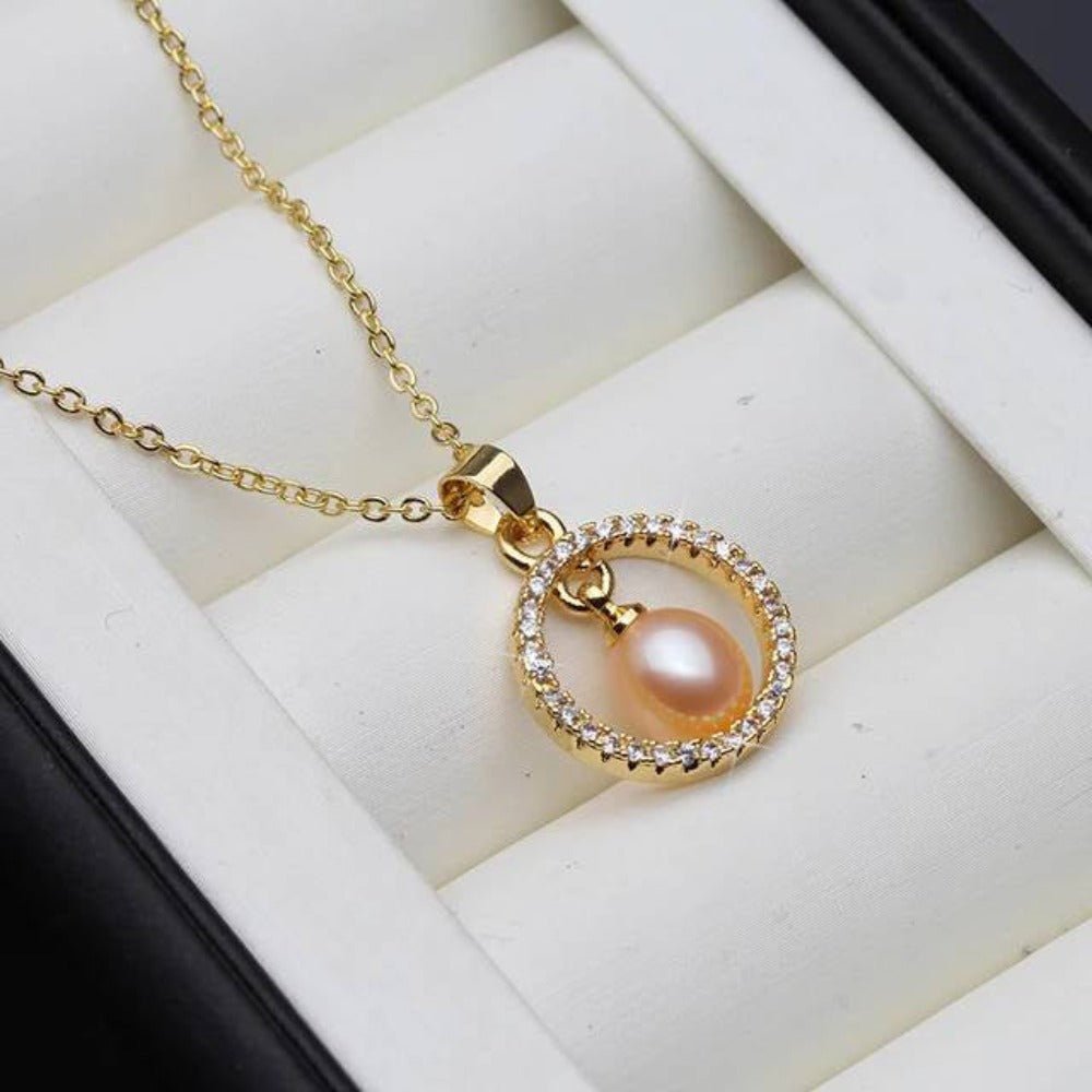 Genuine Freshwater Pearl & Simulated Diamond Eternity Necklace in Gold - Brands N More
