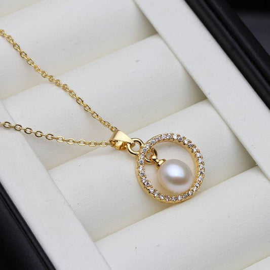 Genuine Freshwater Pearl & Simulated Diamond Eternity Necklace in Gold - Brands N More