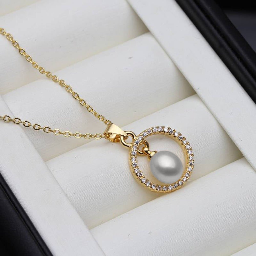 Genuine Freshwater Pearl & Simulated Diamond Eternity Necklace in Gold - Brands N More