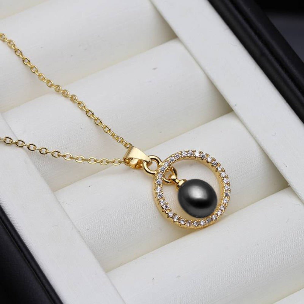 Genuine Freshwater Pearl & Simulated Diamond Eternity Necklace in Gold - Brands N More