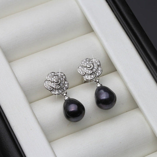 Genuine Freshwater Pearl & Simulated Diamond Floral Drop Earrings - Brands N More