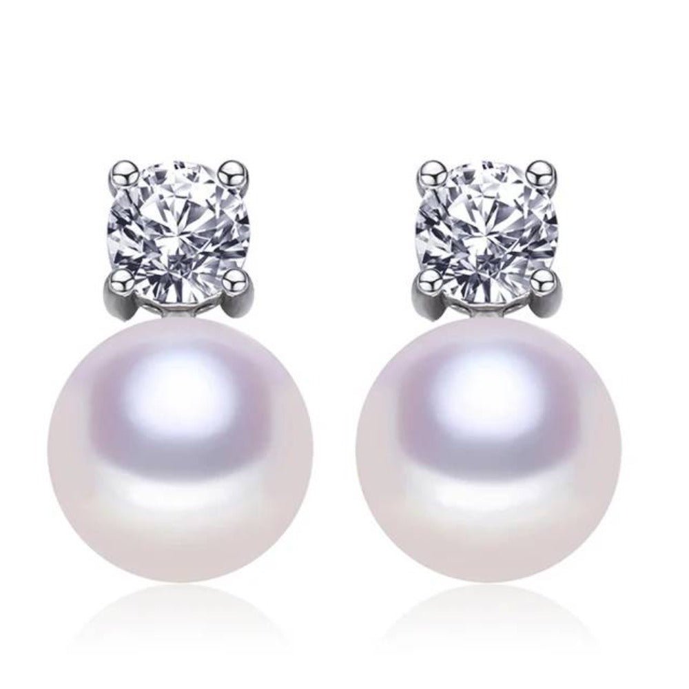 Genuine Freshwater Pearl & Simulated Diamond Stud Earrings - Brands N More
