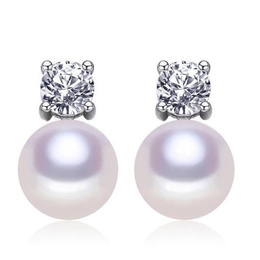 Genuine Freshwater Pearl & Simulated Diamond Stud Earrings - Brands N More