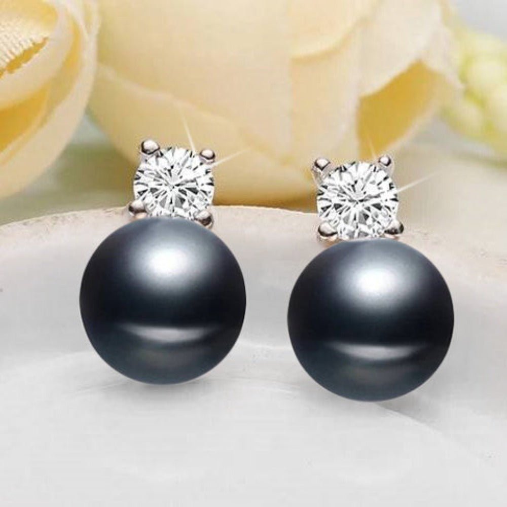 Genuine Freshwater Pearl & Simulated Diamond Stud Earrings - Brands N More