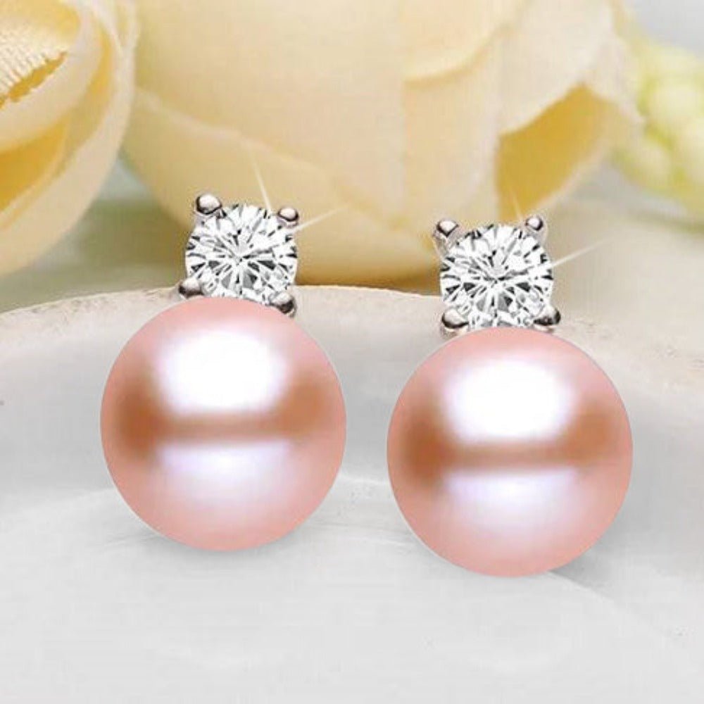 Genuine Freshwater Pearl & Simulated Diamond Stud Earrings - Brands N More