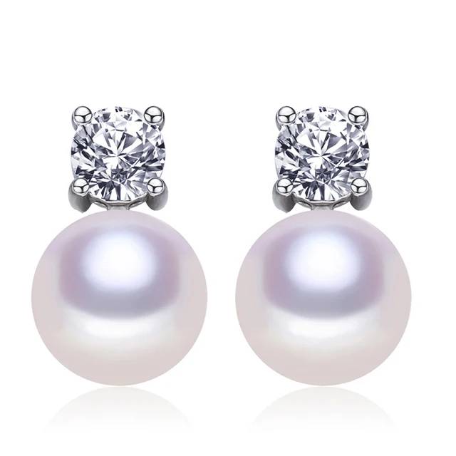 Genuine Freshwater Pearl & Simulated Diamond Stud Earrings - Brands N More