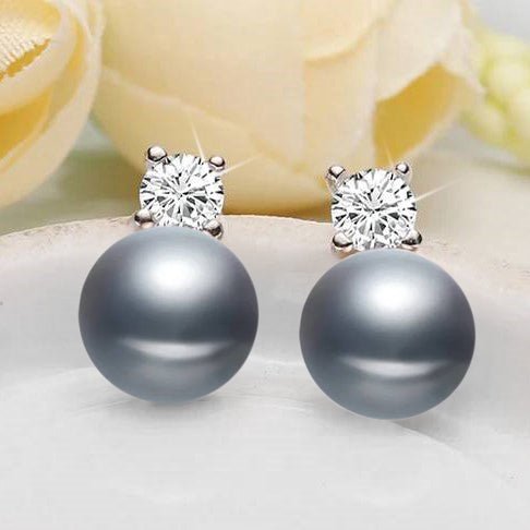 Genuine Freshwater Pearl & Simulated Diamond Stud Earrings - Brands N More