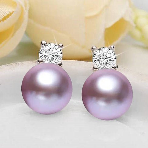 Genuine Freshwater Pearl & Simulated Diamond Stud Earrings - Brands N More