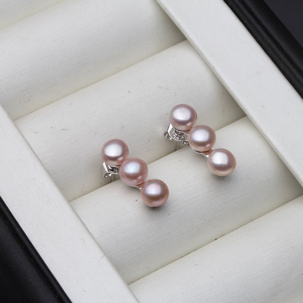 Genuine Freshwater Pearl Triple Drop Stud Earrings - Brands N More