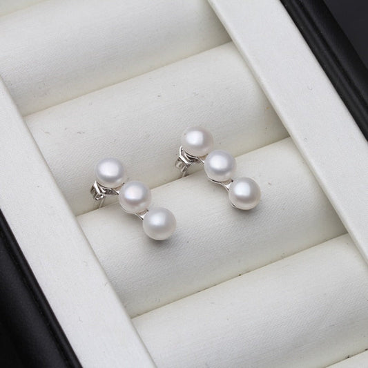 Genuine Freshwater Pearl Triple Drop Stud Earrings - Brands N More