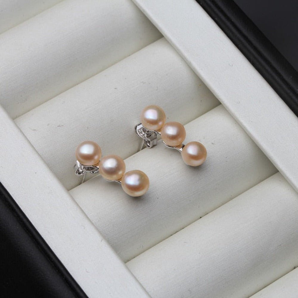 Genuine Freshwater Pearl Triple Drop Stud Earrings - Brands N More