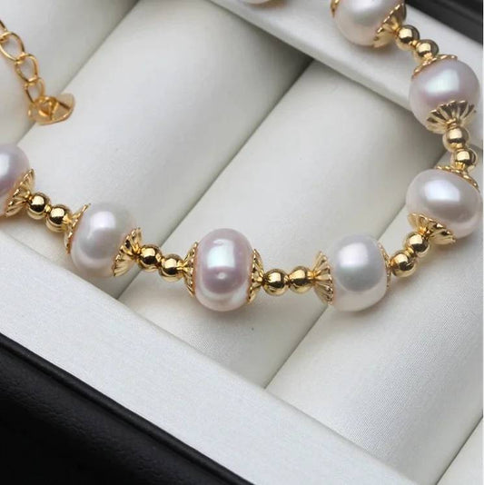 Genuine Freshwater White Pearl Bracelet in Gold - Brands N More