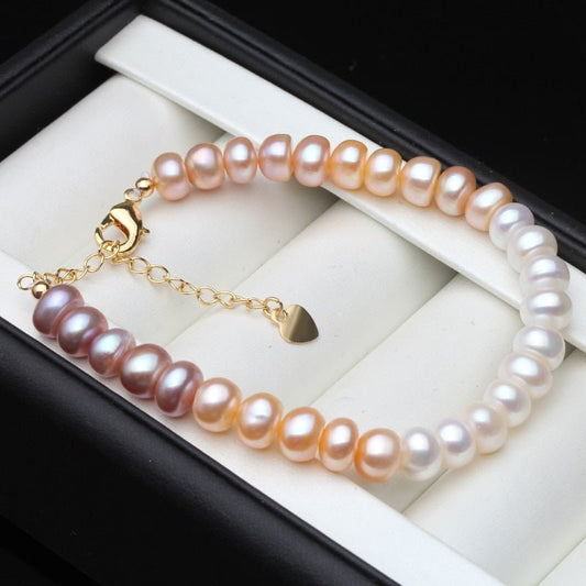Genuine Pink, Purple & White Freshwater Pearl Bracelet - Adjustable Length - Brands N More