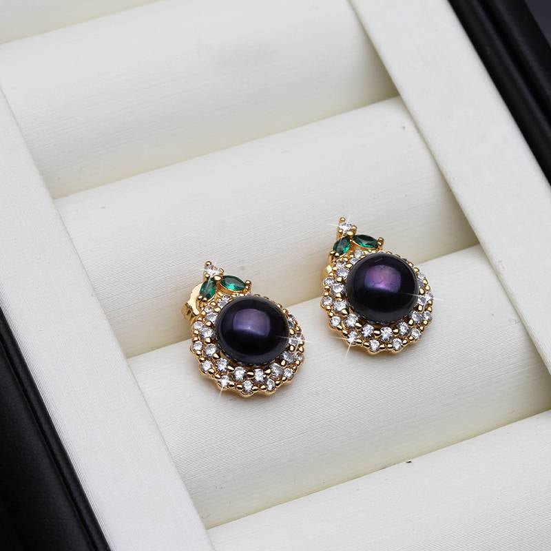 Genuine Round Freshwater Pearl Designer Earrings With Green Stone - Brands N More