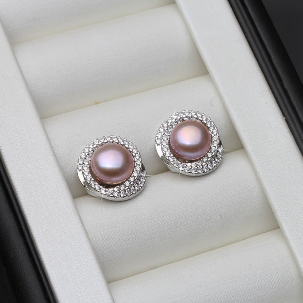 Genuine Simulated Diamond & Freshwater Pearl Swirl Stud Earrings - Brands N More