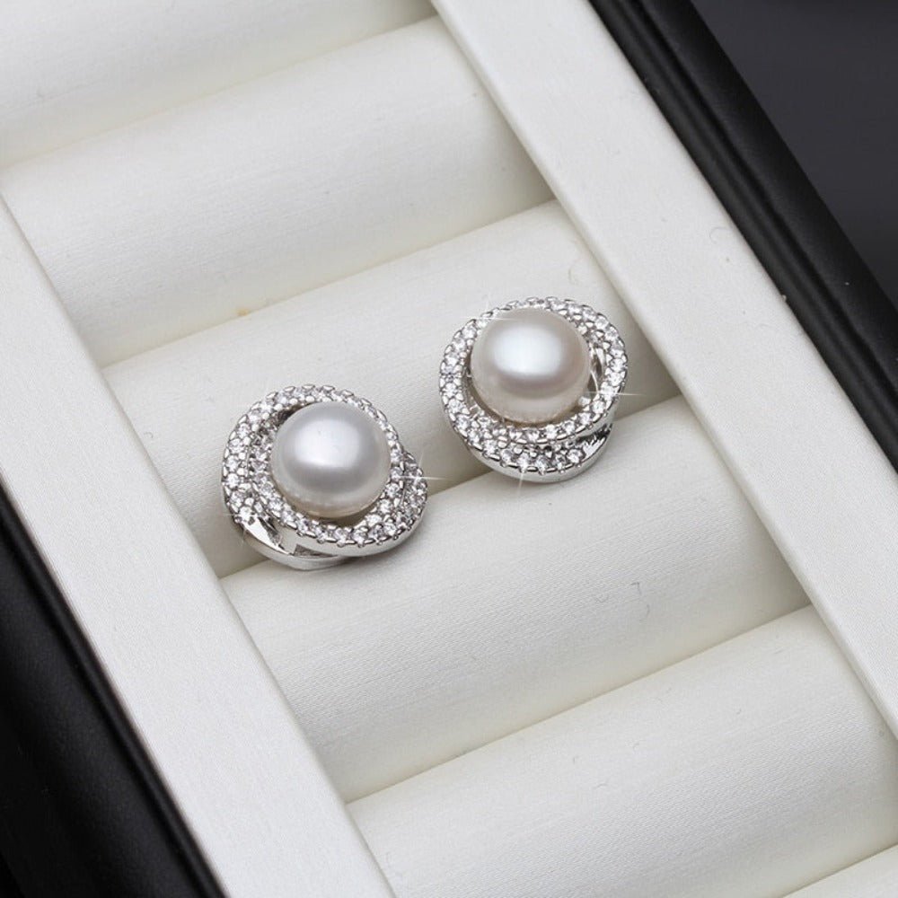 Genuine Simulated Diamond & Freshwater Pearl Swirl Stud Earrings - Brands N More