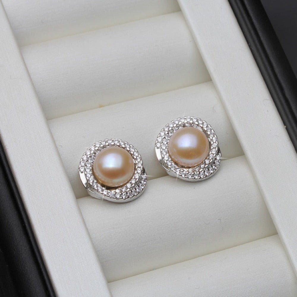 Genuine Simulated Diamond & Freshwater Pearl Swirl Stud Earrings - Brands N More