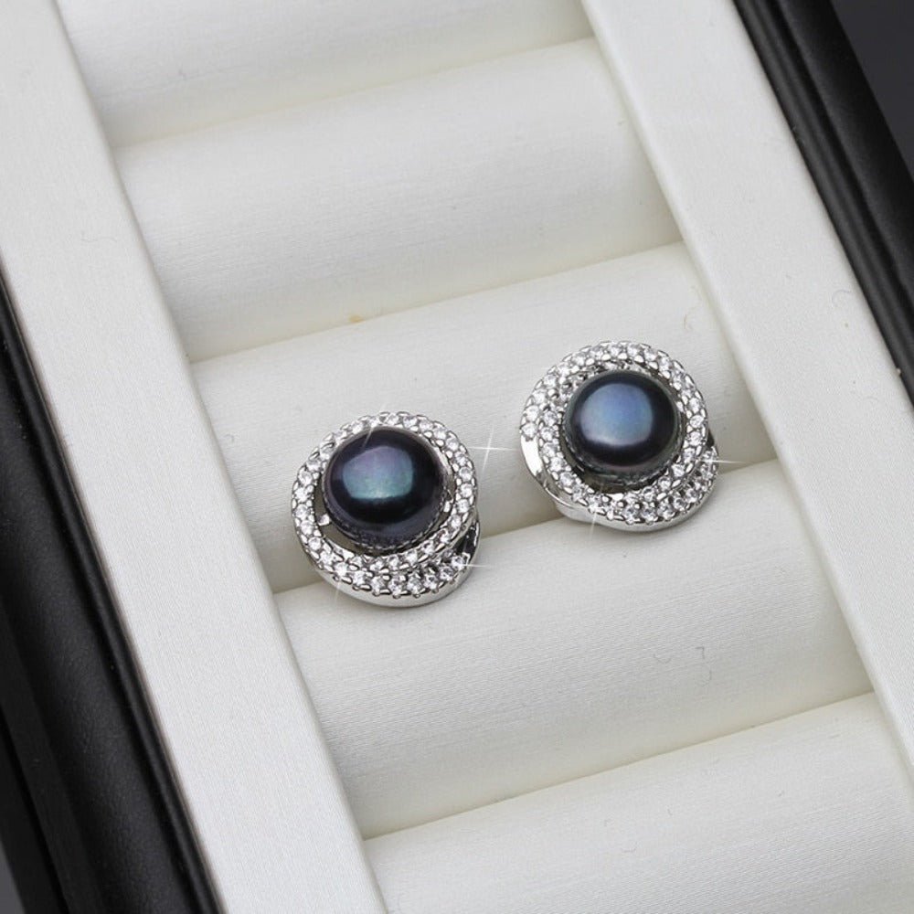 Genuine Simulated Diamond & Freshwater Pearl Swirl Stud Earrings - Brands N More