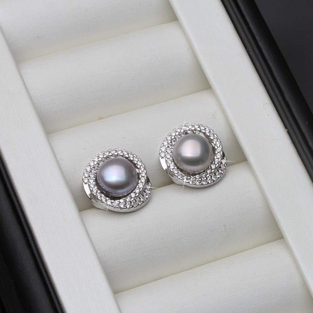 Genuine Simulated Diamond & Freshwater Pearl Swirl Stud Earrings - Brands N More