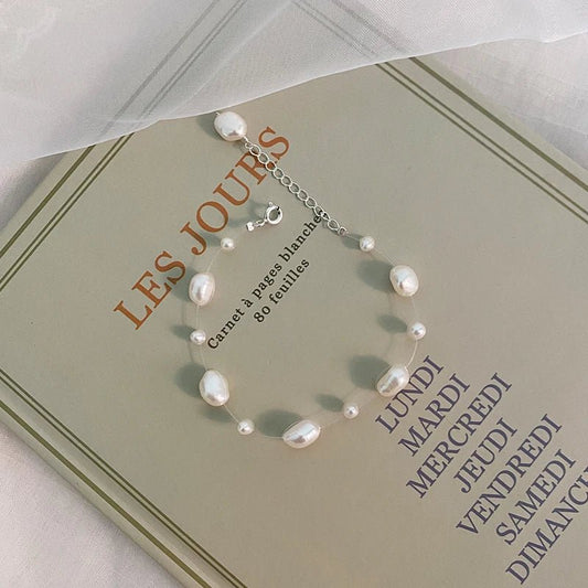 Genuine White Freshwater Pearl Beaded Bracelet with Extender - Brands N More