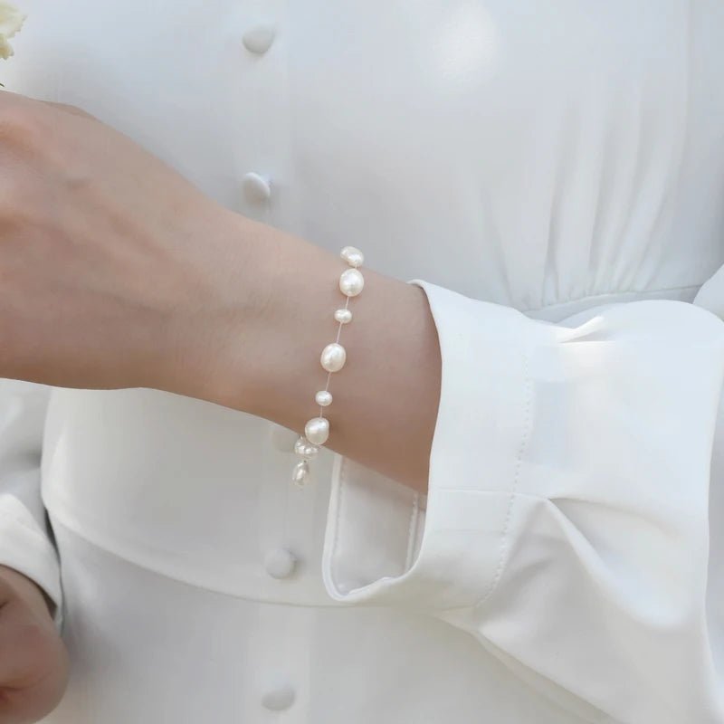 Genuine White Freshwater Pearl Beaded Bracelet with Extender - Brands N More