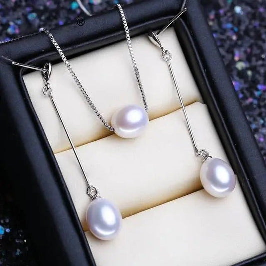 Genuine White Freshwater Pearl Drop Earring & Necklace Set - Brands N More