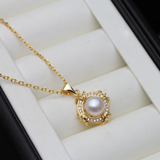 Genuine White Freshwater Pearl Eternity Necklace in Gold - Brands N More