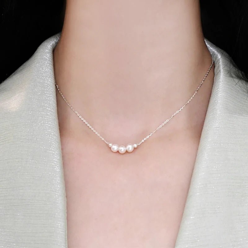 Genuine White Triple Freshwater Pearl Eternity Necklace in Silver - Brands N More