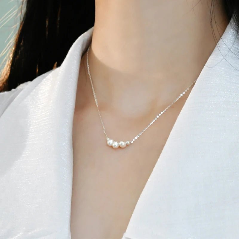 Genuine White Triple Freshwater Pearl Eternity Necklace in Silver - Brands N More