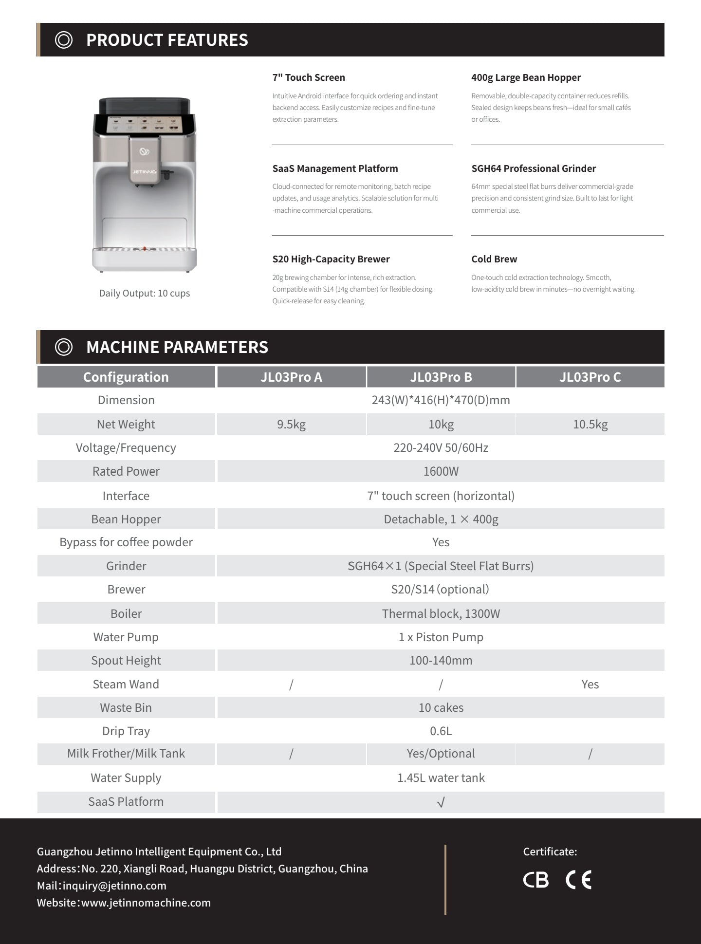 Jetinno JL03Pro B Fully Automatic Bean to Cup Coffee Machine - JETINNO JL03 PRO B-Brands N More