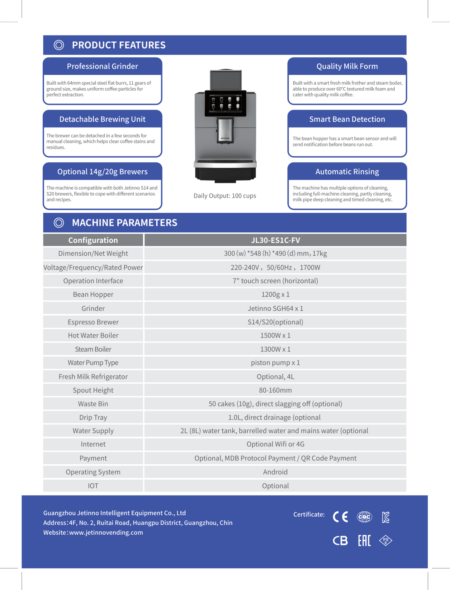 Jetinno JL30 Fully Automatic Coffee Machine with MC18 Milk Cooler - Commercial Coffee Machine-Brands N More