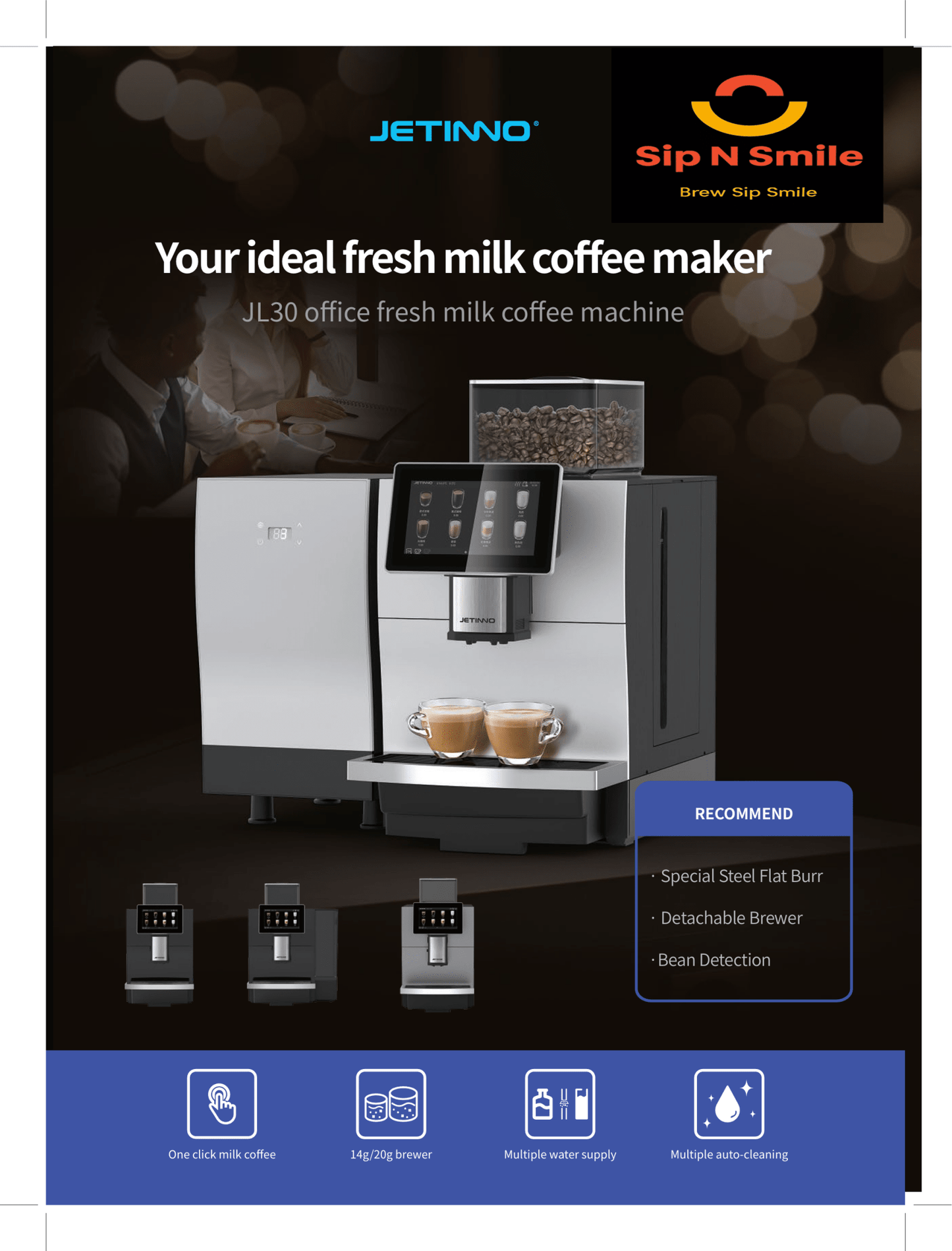Jetinno JL30 Fully Automatic Coffee Machine with MC18 Milk Cooler - Commercial Coffee Machine-Brands N More