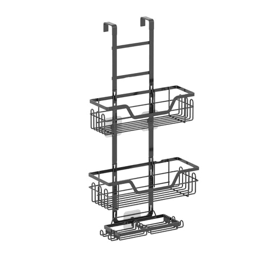 Kitchee 3 Tier Shower Caddy Over Door Bathroom Hanging Shelf Storage Rack Black - Furniture > Cabinets Cupboards &