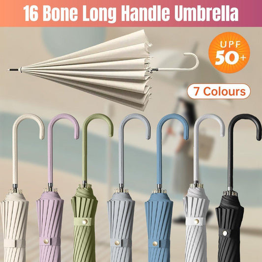 Large 16 Bone Automatic Umbrella Unisex Long Handle Dual Use Rain Sun - Cyan - Home & Garden > Shading Umbrellas