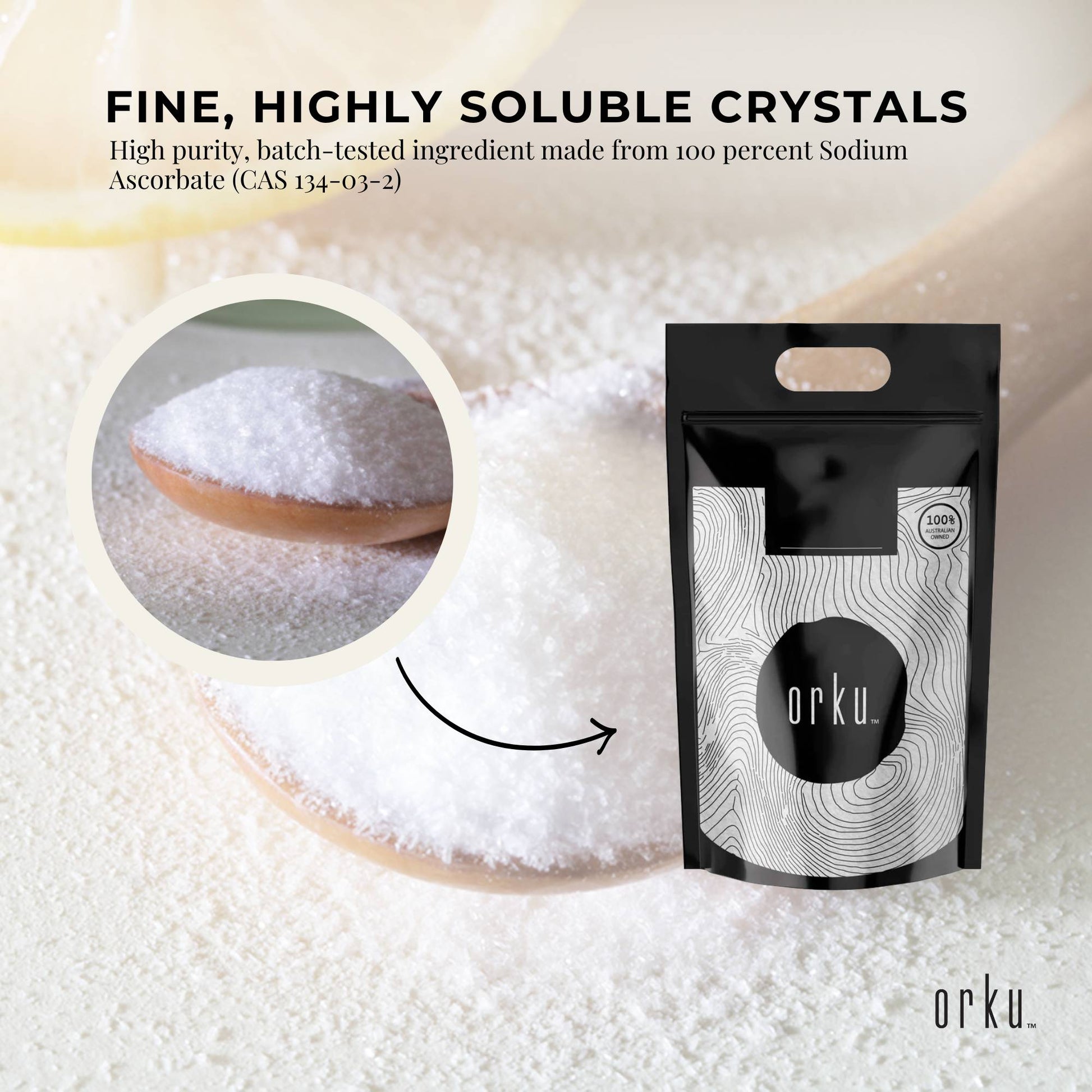 Orku 1Kg Sodium Ascorbate - High Purity Soluble Crystalline Powder Ingredient - Health & Beauty > Nutrition Supplements