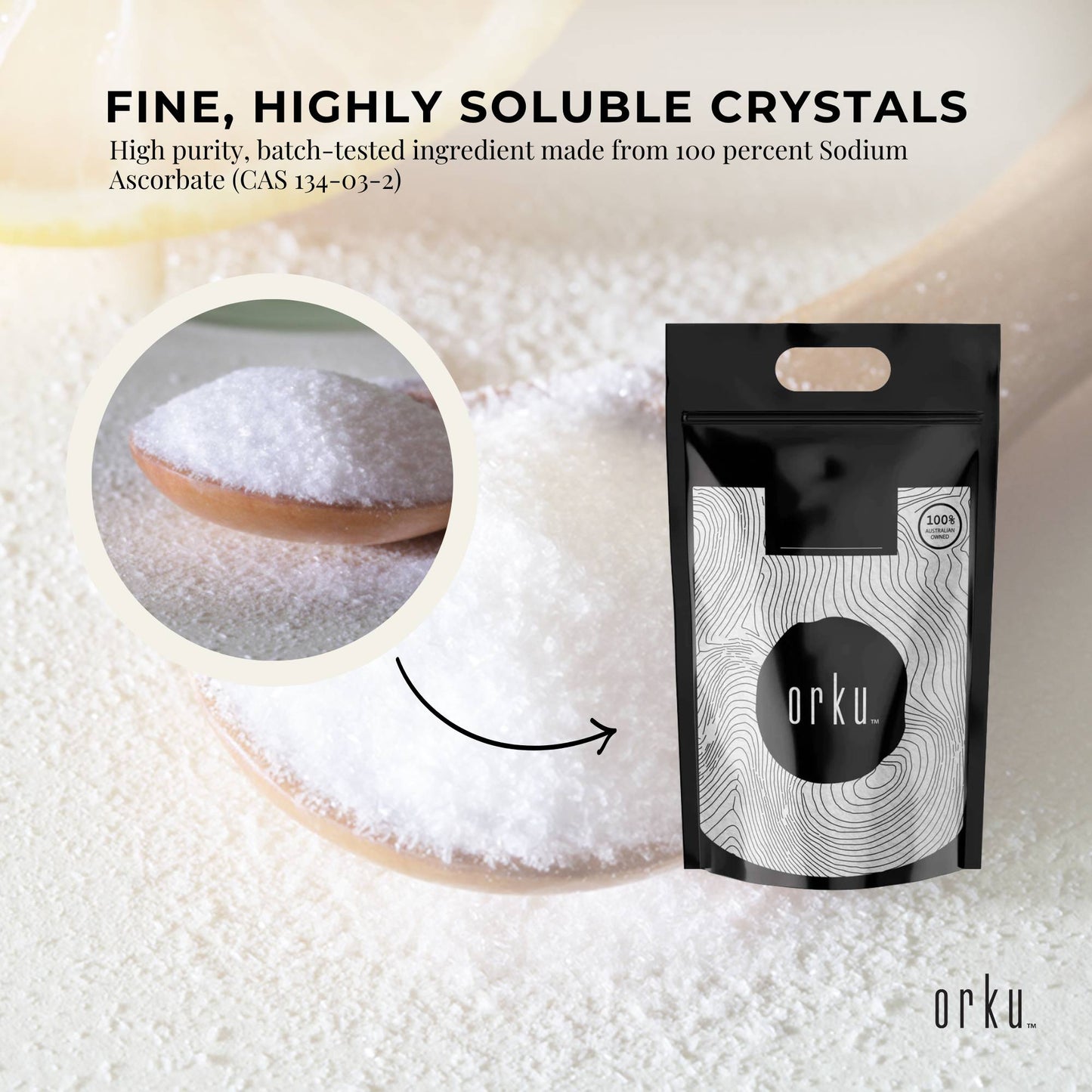 Orku 2Kg Sodium Ascorbate - High Purity Soluble Crystalline Powder Ingredient - Health & Beauty > Nutrition Supplements