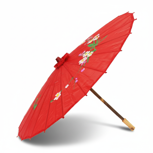 PARASOL UMBRELLA Chinese Japanese Bamboo Flower Pattern Fabric 80cm Diameter - Red - Fashion > Women’s Accessories