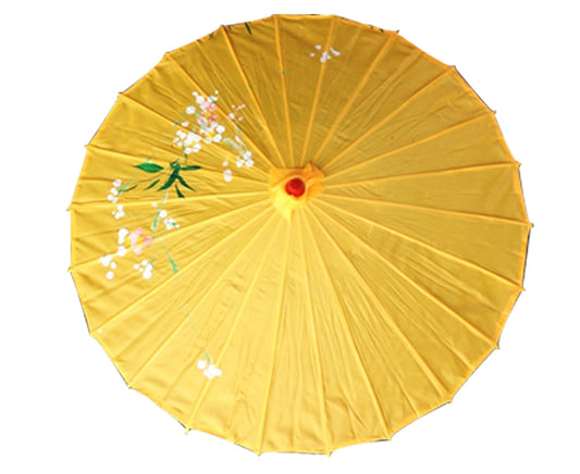 PARASOL UMBRELLA Chinese Japanese Bamboo Flower Pattern Fabric 80cm Diameter - Yellow - Fashion > Women’s Accessories