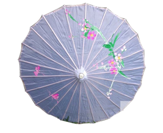 PARASOL UMBRELLA Chinese Japanese Bamboo Flower Pattern Fabric 80cm Diameter - White - Fashion > Women’s Accessories