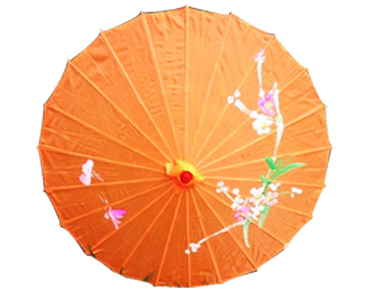 PARASOL UMBRELLA Chinese Japanese Bamboo Flower Pattern Fabric 80cm Diameter - Orange - Fashion > Women’s Accessories