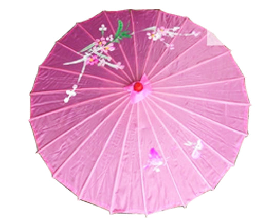 PARASOL UMBRELLA Chinese Japanese Bamboo Flower Pattern Fabric 80cm Diameter - Light Pink - Fashion > Women’s