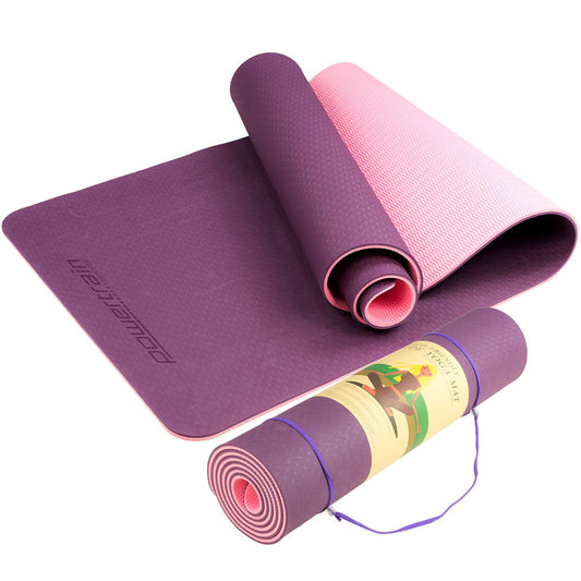 Powertrain TPE Yoga Exercise Mat Home Gym Pilates Fitness 8mm Thick in Dark Purple - Sports & >
