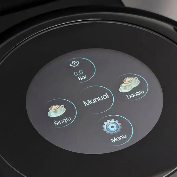 Turin-MC3 Control panel with coffee-themed buttons on a black background