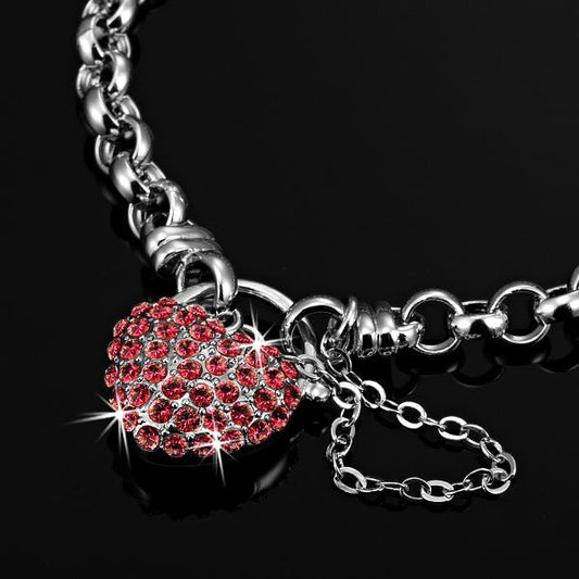 Solid 925 Sterling Silver Belcher Heart Locket Bracelet Featuring 44 Crystals by Swarovski® - Brands N More