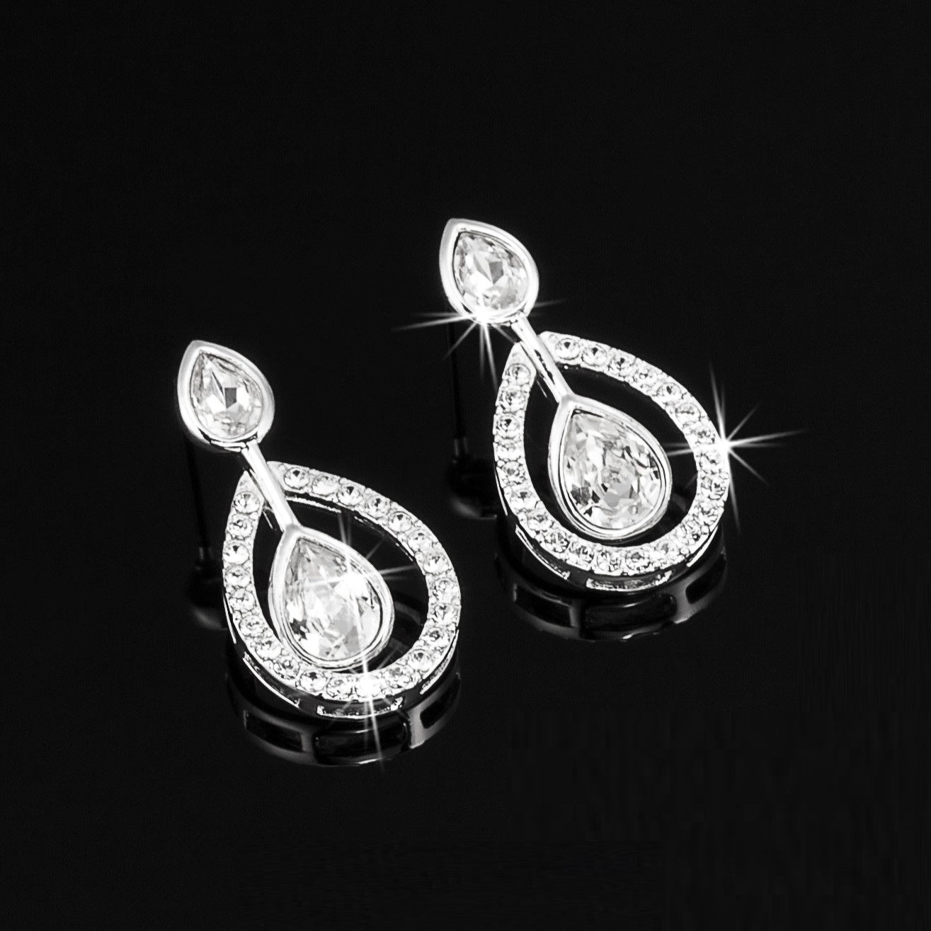 Solid 925 Sterling Silver Teardrop Earrings Featuring Crystals by Swarovski - Brands N More