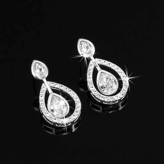 Solid 925 Sterling Silver Teardrop Earrings Featuring Crystals by Swarovski - Brands N More