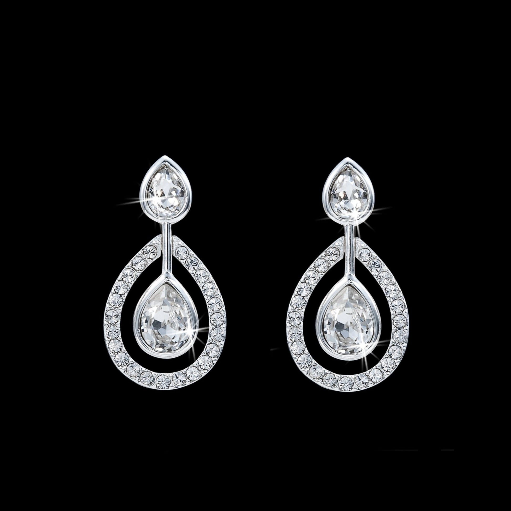 Solid 925 Sterling Silver Teardrop Earrings Featuring Crystals by Swarovski - Brands N More