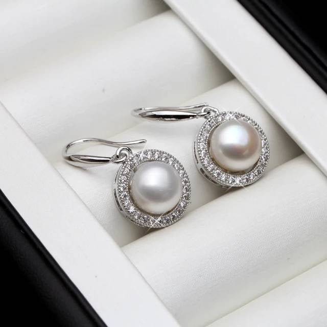 Stunning Royal Simulated Diamond Freshwater Pearl Drop Earrings - Brands N More